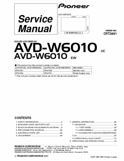 Pioneer AVD-W6010 [UC, EW] service manual color lcd display - Part 1/2 pag. 78